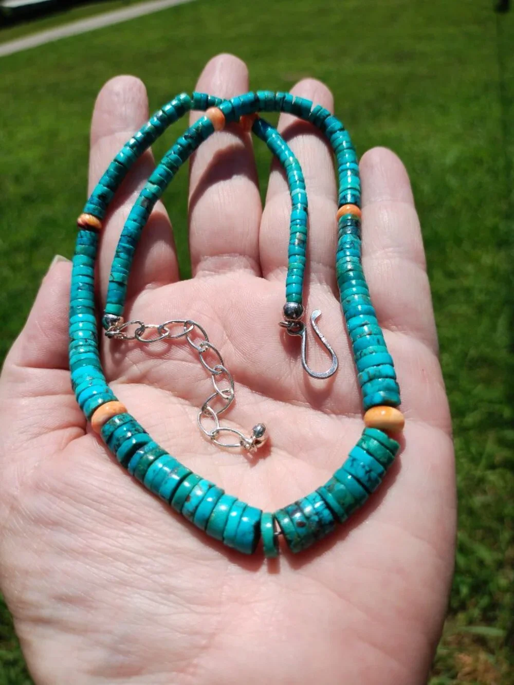 Jay King DTR Turquoise and spiny oyster necklace 925 Sterling Silver Southwester - Picture 3 of 12